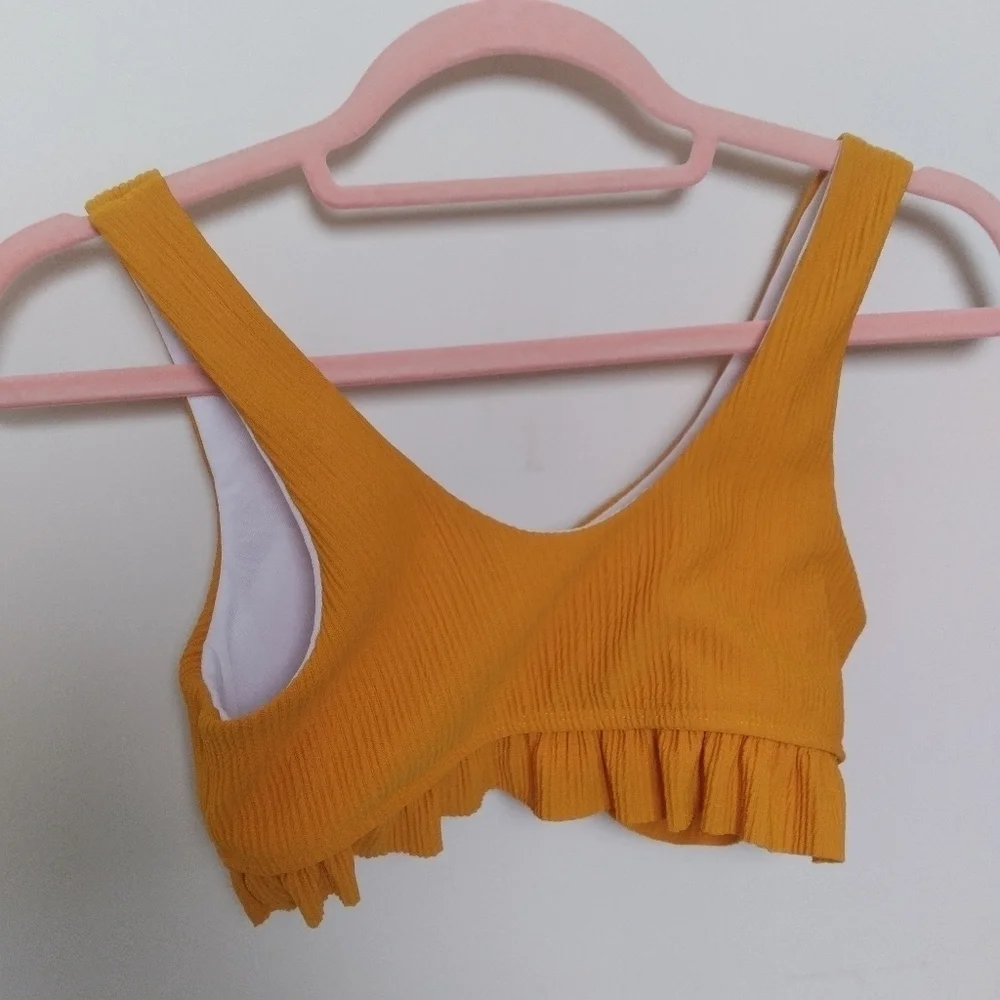 Shein Mustard Yellow Ribbed Bow Detail Bikini Top Size Small